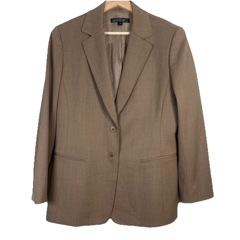 Lafayette 148 New York Tan Wool Blend Tailored Blazer Jacket Size 10 Career - Picture 4 of 12